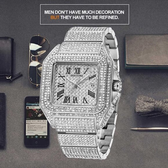 ✨ Gosasa Analog Quartz Men Silver Fashion Crystal Stainless Bracelet Wristwatch - Picture 6 of 6